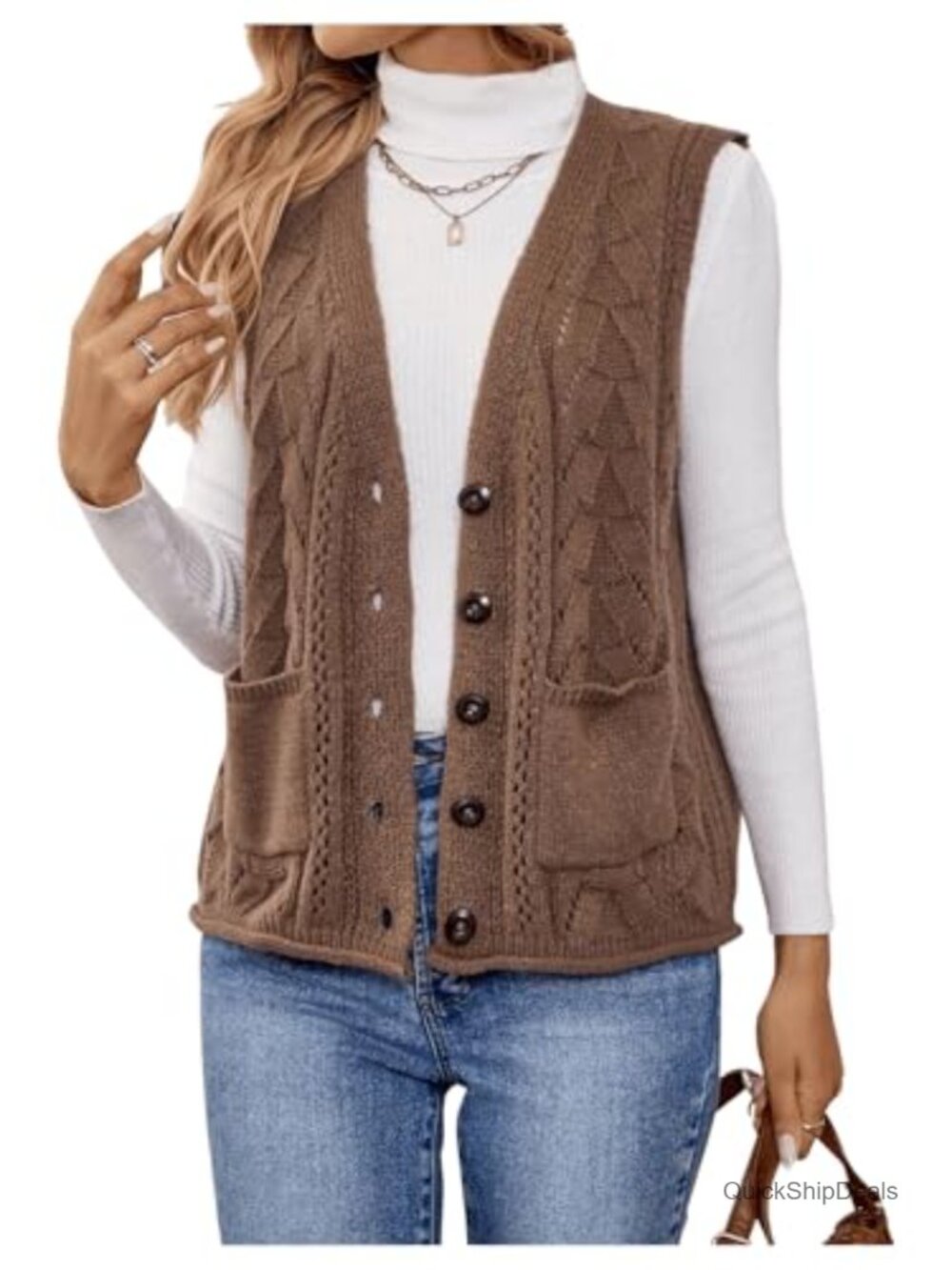Sleeveless Button Down Sweater Vest Cardigan with Pockets